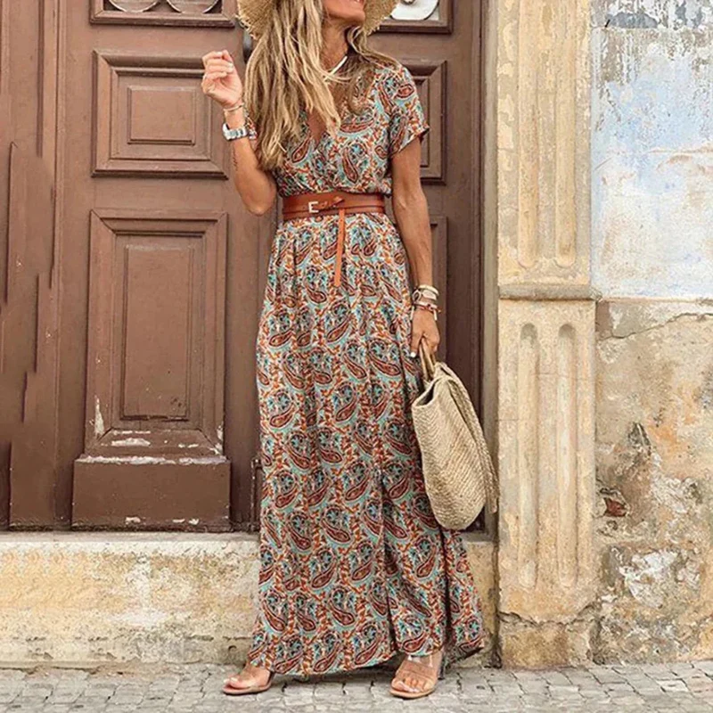 Agnes™ - V-Ausschnitt Boho Maxikleid