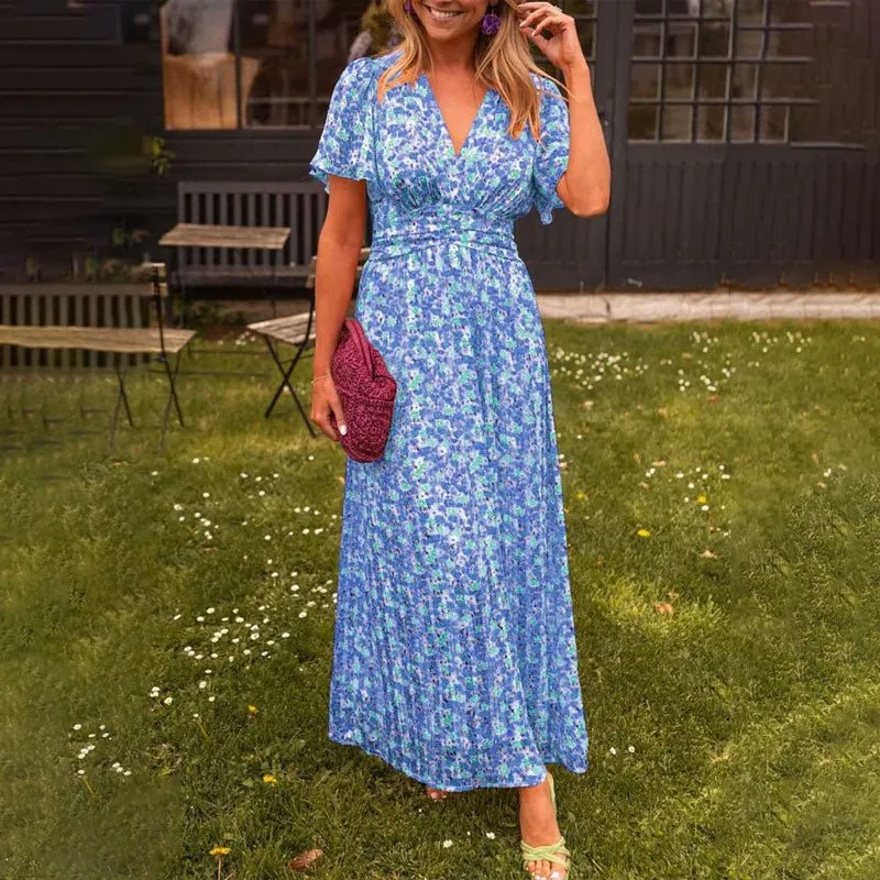 Emily™ - Klassisches V-Ausschnitt Blumen Kleid