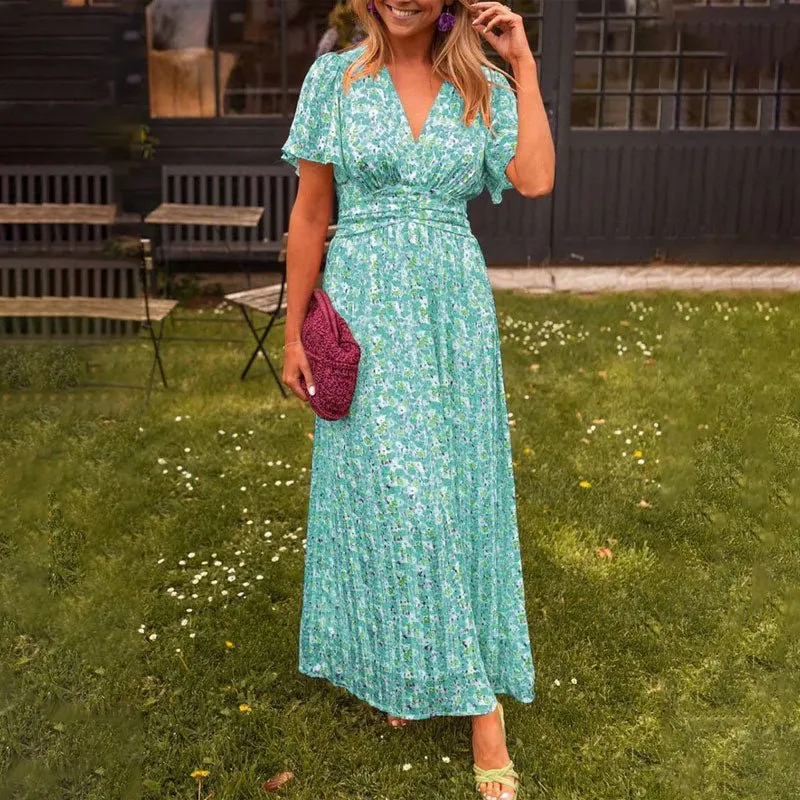 Emily™ - Klassisches V-Ausschnitt Blumen Kleid
