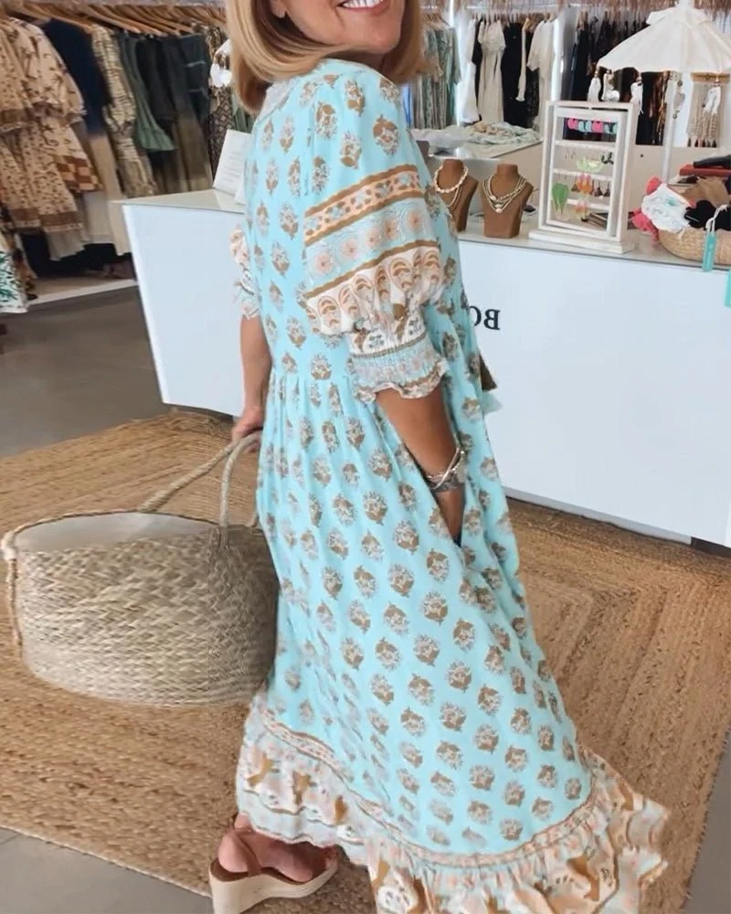 Mana™ - Schickes Floral V-Ausschnitt Kleid