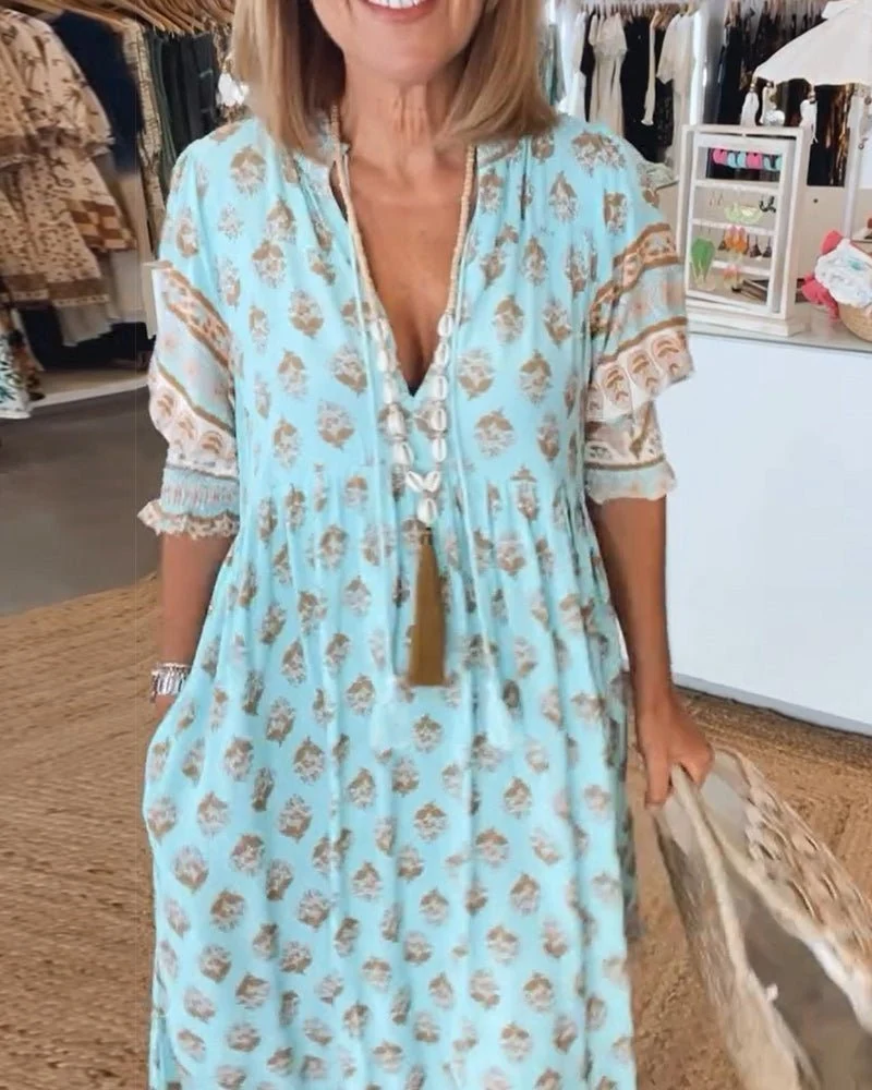 Mana™ - Schickes Floral V-Ausschnitt Kleid
