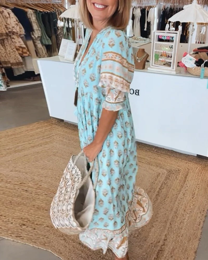 Mana™ - Schickes Floral V-Ausschnitt Kleid