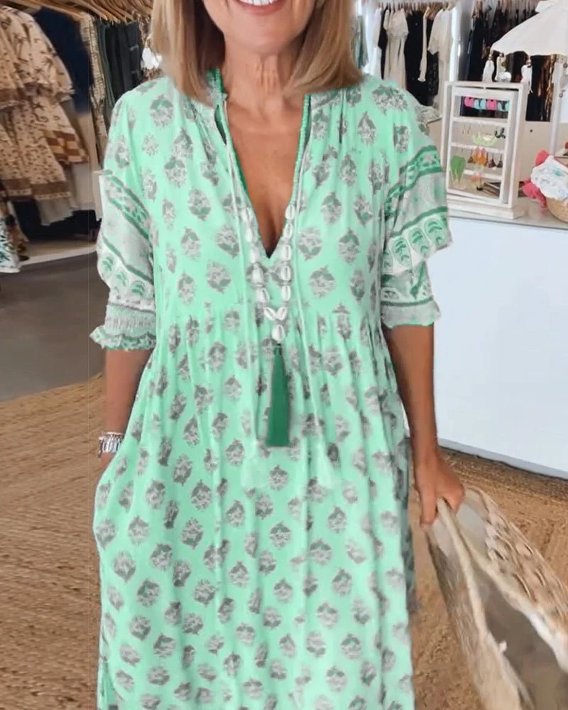 Mana™ - Schickes Floral V-Ausschnitt Kleid