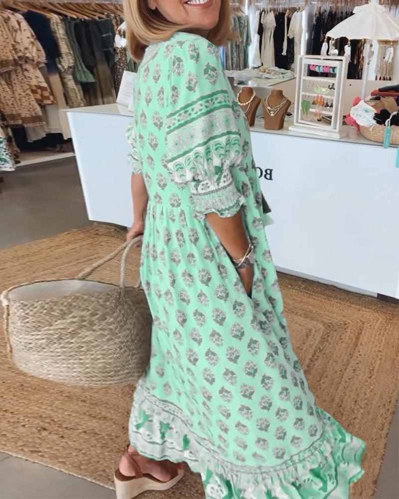 Mana™ - Schickes Floral V-Ausschnitt Kleid