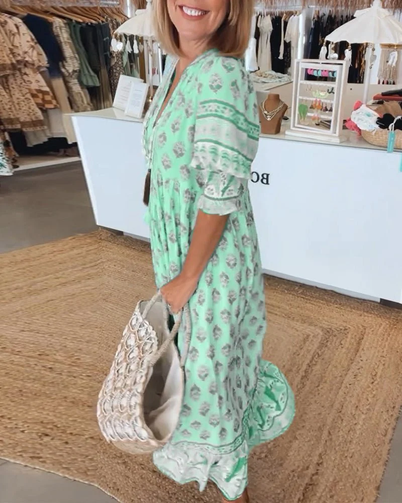 Mana™ - Schickes Floral V-Ausschnitt Kleid