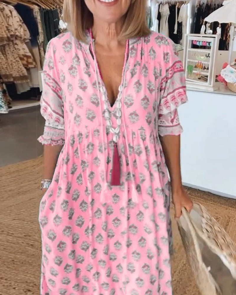 Mana™ - Schickes Floral V-Ausschnitt Kleid