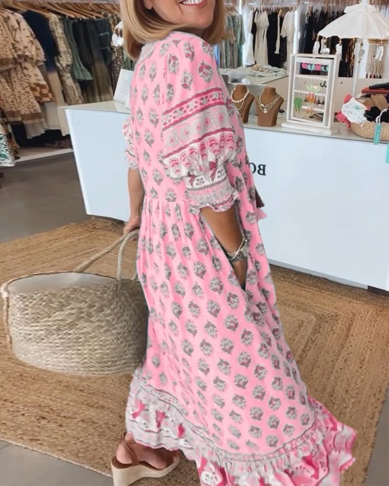 Mana™ - Schickes Floral V-Ausschnitt Kleid