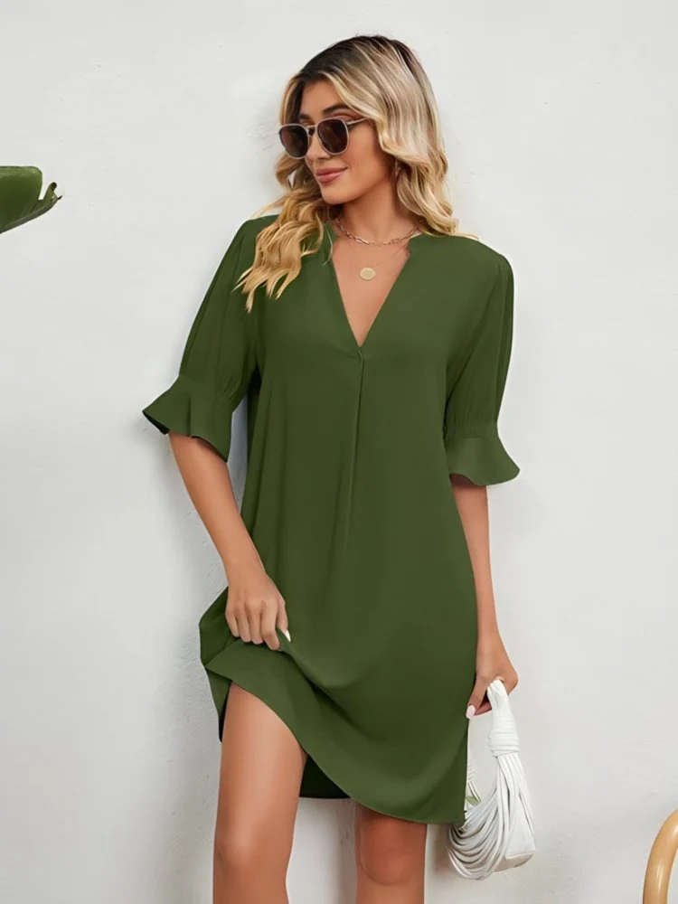 Amy™ - Lässiges, lockeres, plissiertes knielanges Kleid