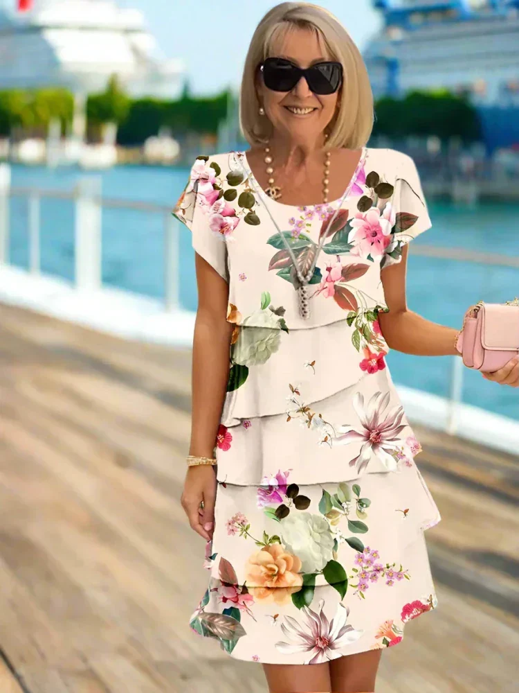 Rosie™ - Blumen Tiered Chiffon Kleid