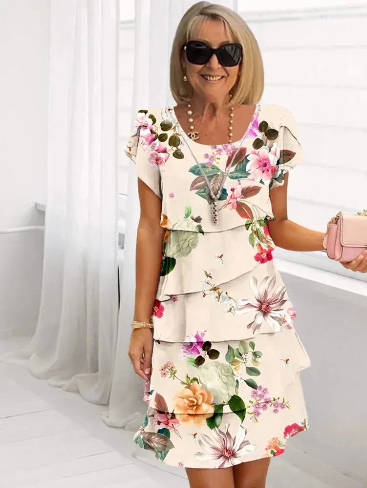 Rosie™ - Blumen Tiered Chiffon Kleid