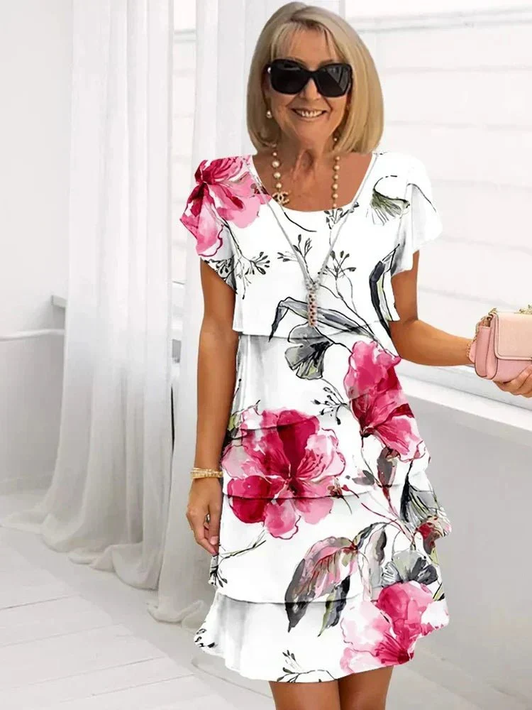 Rosie™ - Blumen Tiered Chiffon Kleid