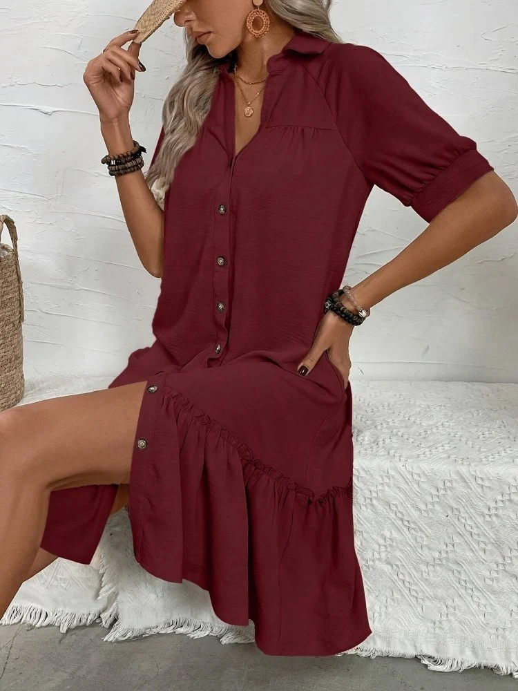 Maevelle™ - Knopf-Bohème Midi-Kleid