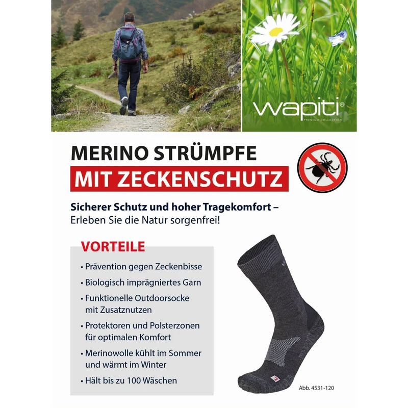 wapiti® TREK ZS02 Merino Anti Zecken 4531 anthrazit Socken Trekkingsocken