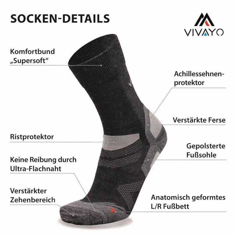 VIVAYO Trekkingsocke Merino 22-4100-03 anthrazit 3er Pack Funktionssocke