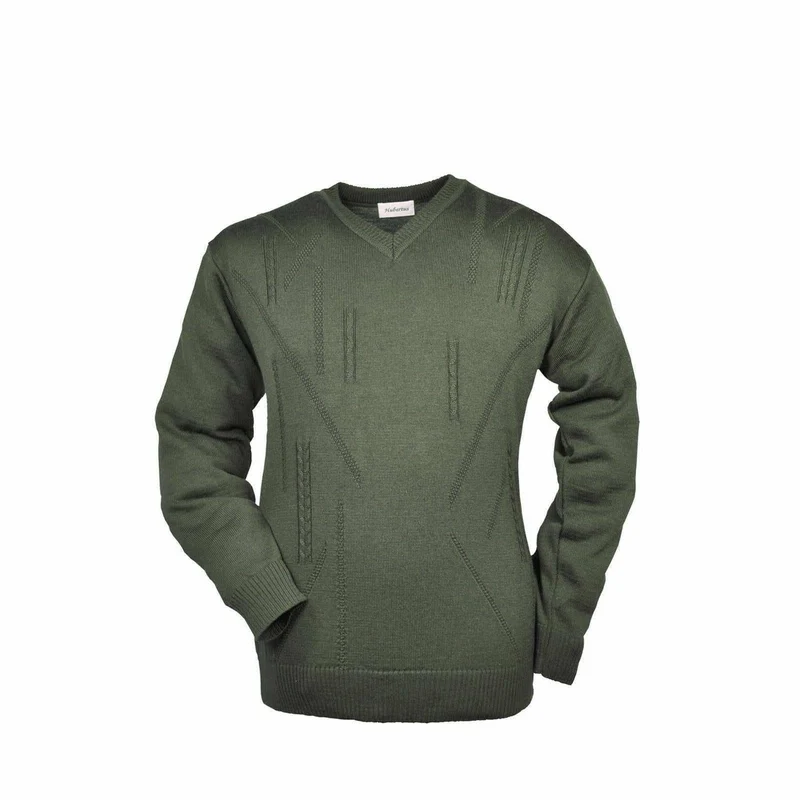 HUBERTUS Pullover V-Ausschnitt Herrenpullover Jagdpullover Mischgewebe oliv-grün