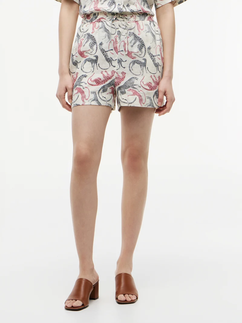 Leinen-Shorts mit Flag-Stickerei