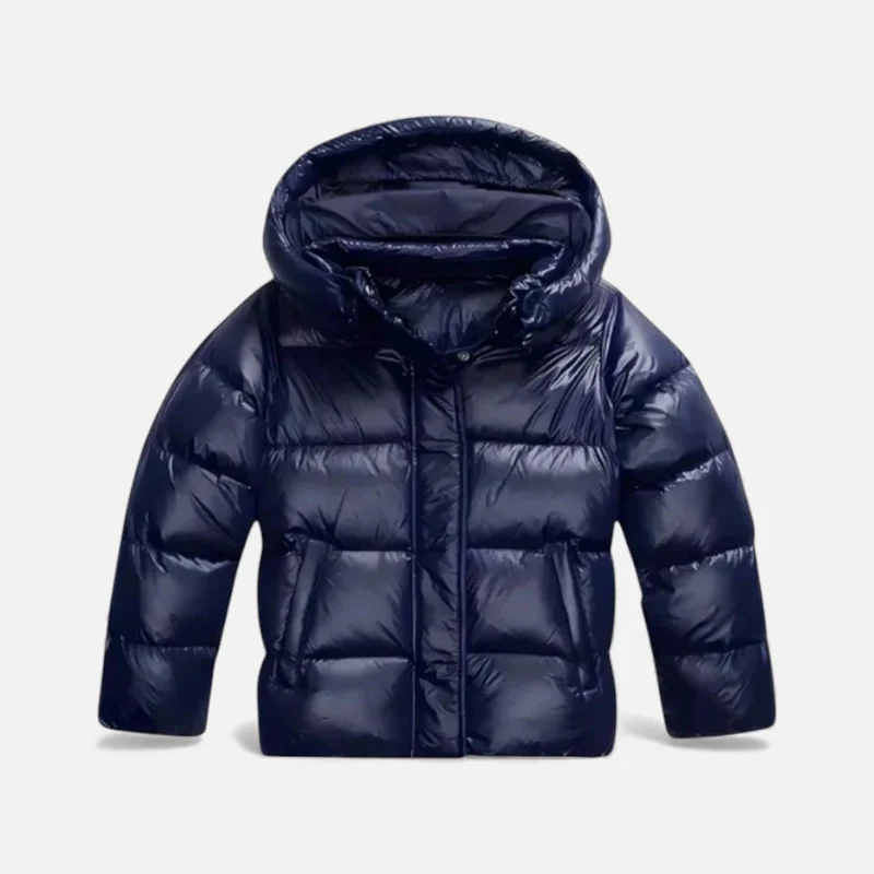 Glänzende Pufferjacke mit Kapuze für Damen