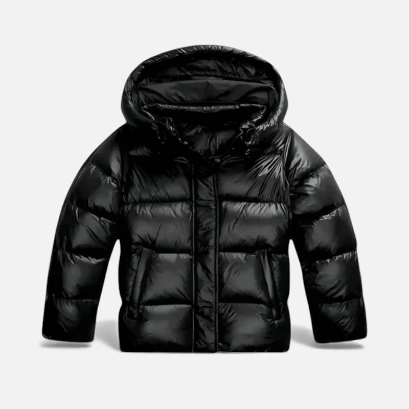 Glänzende Pufferjacke mit Kapuze für Damen
