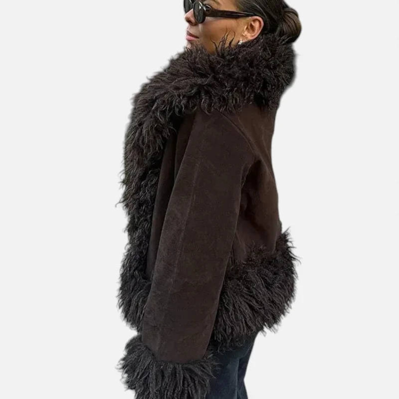 Damen Kunstpelz Jacke mit weitem Kragen