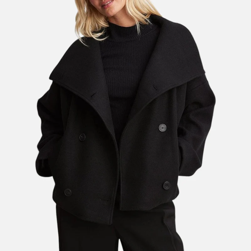 Damen Wollmix Kurzmantel mit Doppelreiher