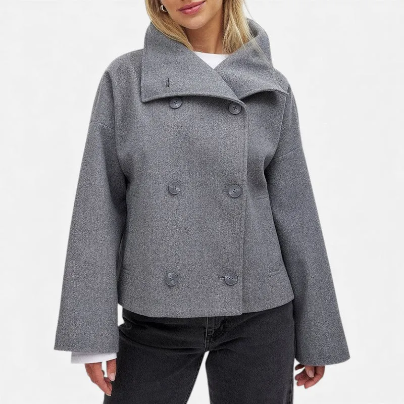 Damen Wollmix Kurzmantel mit Doppelreiher