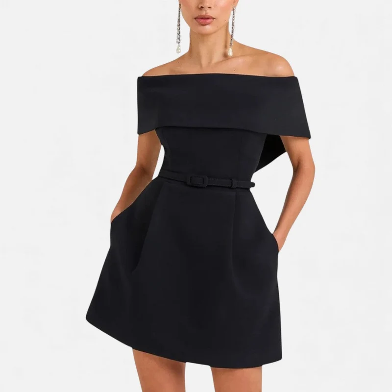 Schulterfreies Cocktailkleid Damen mit elegantem Faltendetail