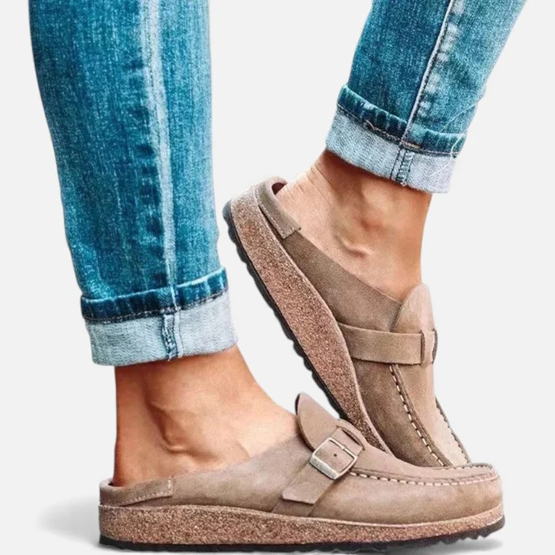 Damen Wildleder Slipper mit Schnalle