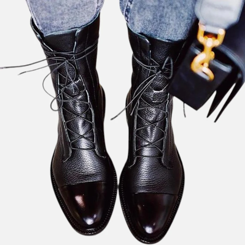 Damen Leder Stiefeletten mit Schnürung
