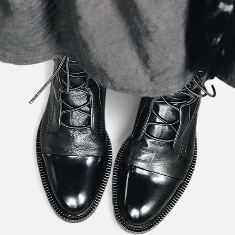 Damen Leder Stiefeletten mit Schnürung