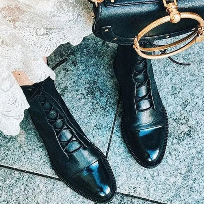 Damen Leder Stiefeletten mit Schnürung