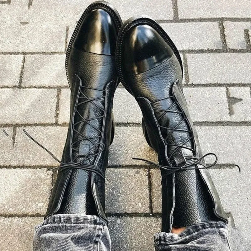 Damen Leder Stiefeletten mit Schnürung