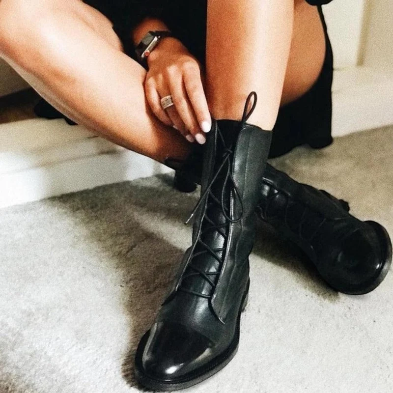 Damen Leder Stiefeletten mit Schnürung