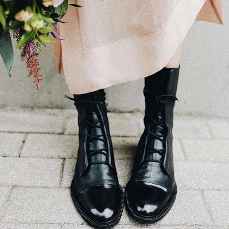 Damen Leder Stiefeletten mit Schnürung
