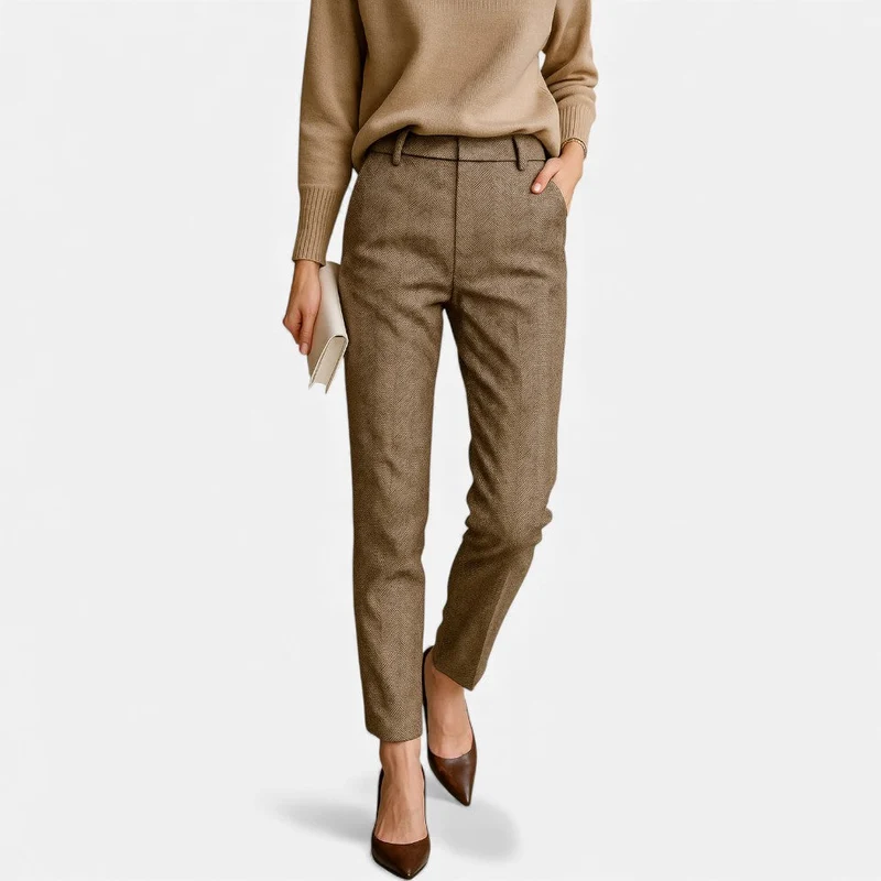 Damen Stoffhose mit Fischgrätenmuster