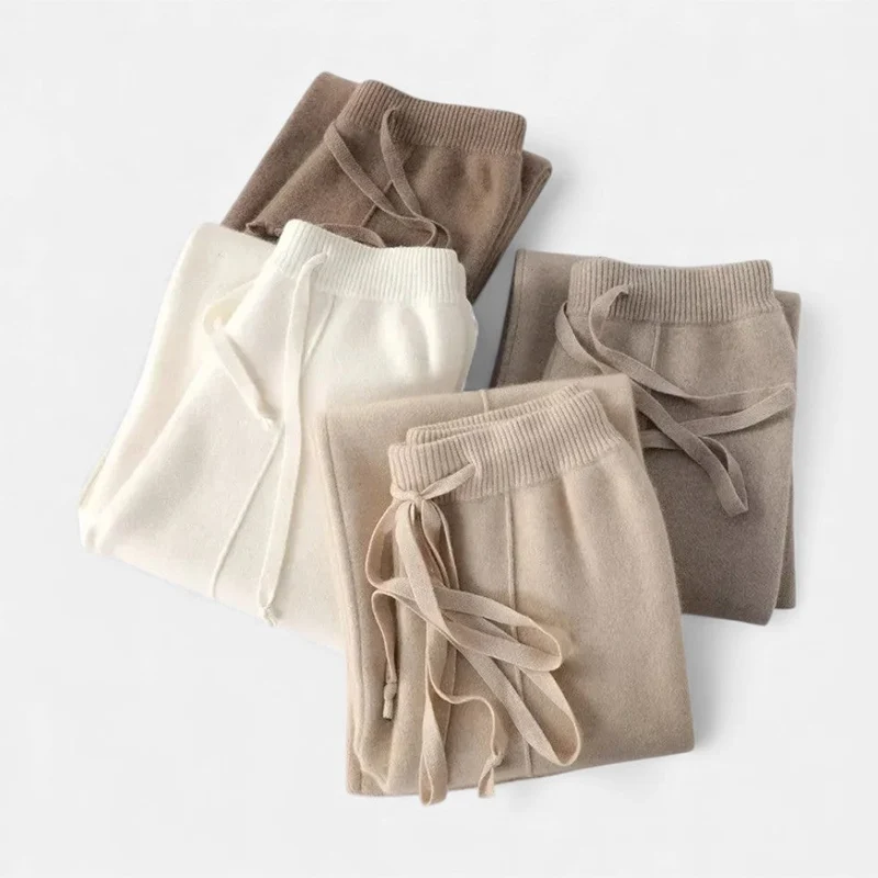 Damen Kaschmir Strickhose mit weitem Bein