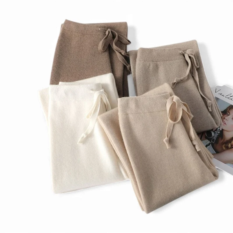 Damen Kaschmir Strickhose mit weitem Bein