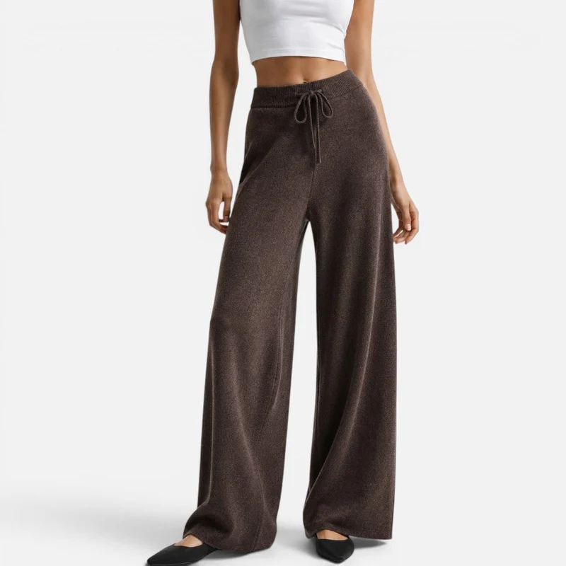 Damen Kaschmir Strickhose mit weitem Bein
