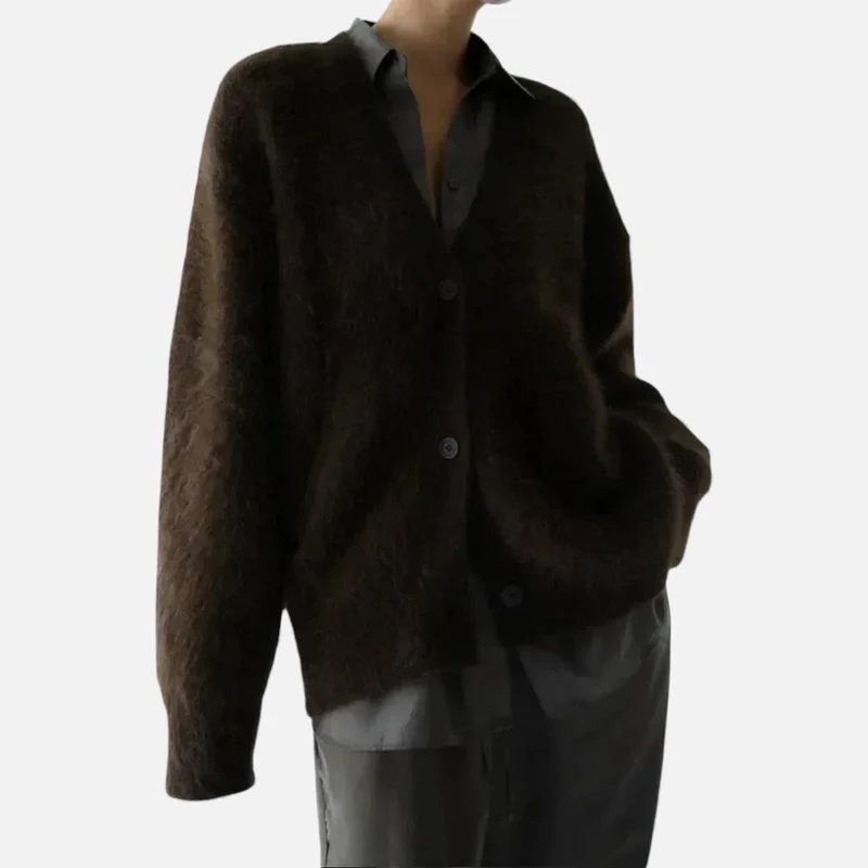 Damen Kaschmir Strickjacke mit flauschiger Oberfläche