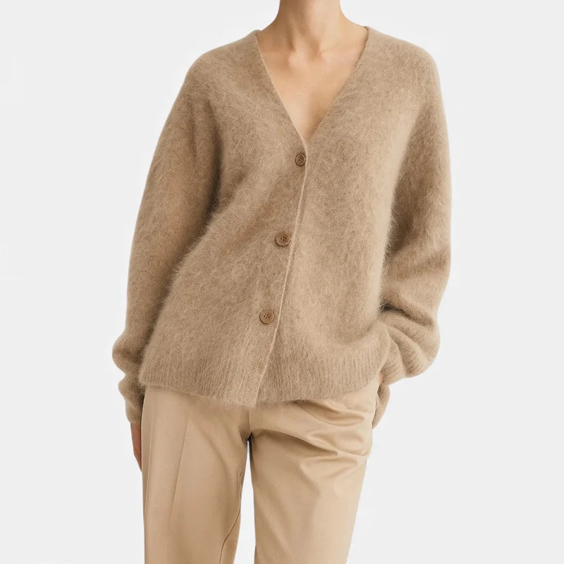 Damen Kaschmir Strickjacke mit flauschiger Oberfläche