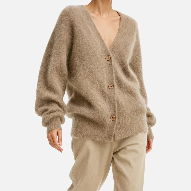 Damen Kaschmir Strickjacke mit flauschiger Oberfläche
