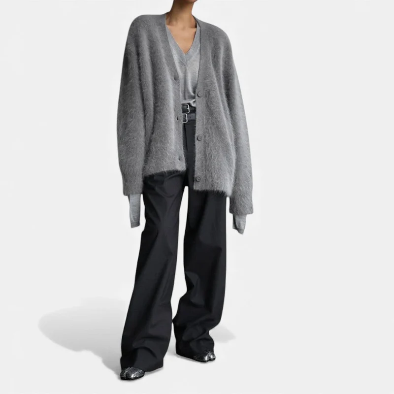 Damen Kaschmir Strickjacke mit flauschiger Oberfläche