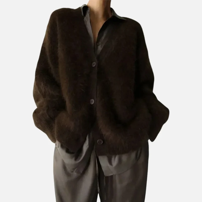 Damen Kaschmir Strickjacke mit flauschiger Oberfläche