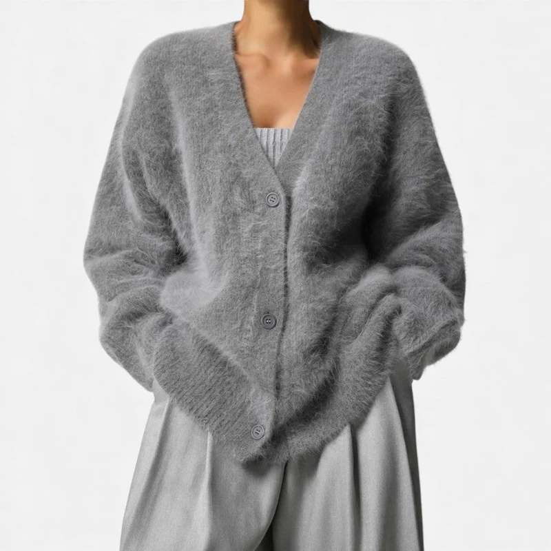 Damen Kaschmir Strickjacke mit flauschiger Oberfläche