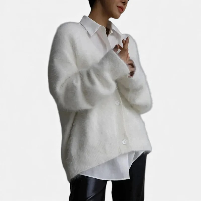 Damen Kaschmir Strickjacke mit flauschiger Oberfläche