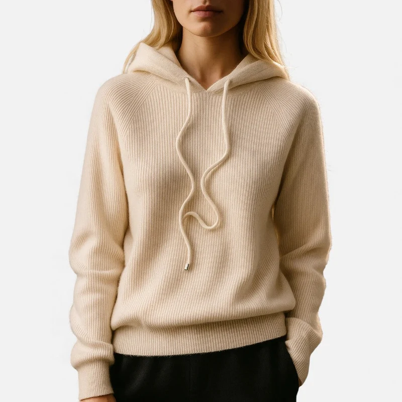 Damen Strick Hoodie mit weichem Rippmaterial
