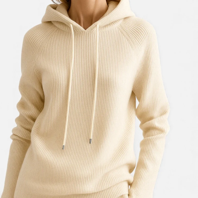 Damen Strick Hoodie mit weichem Rippmaterial