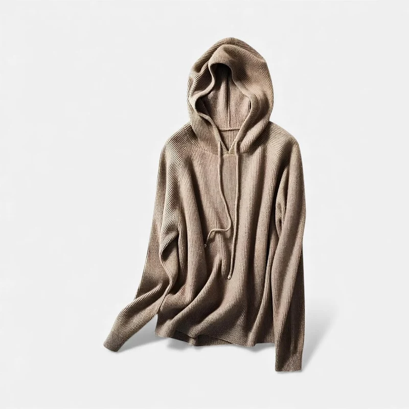 Damen Strick Hoodie mit weichem Rippmaterial