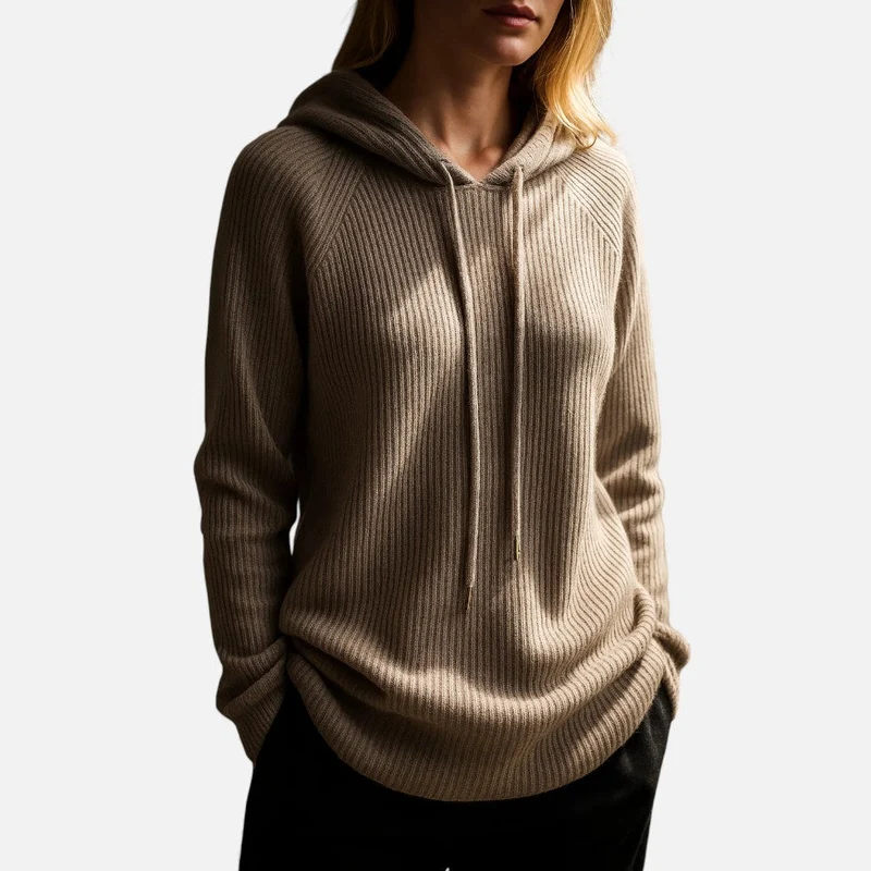 Damen Strick Hoodie mit weichem Rippmaterial