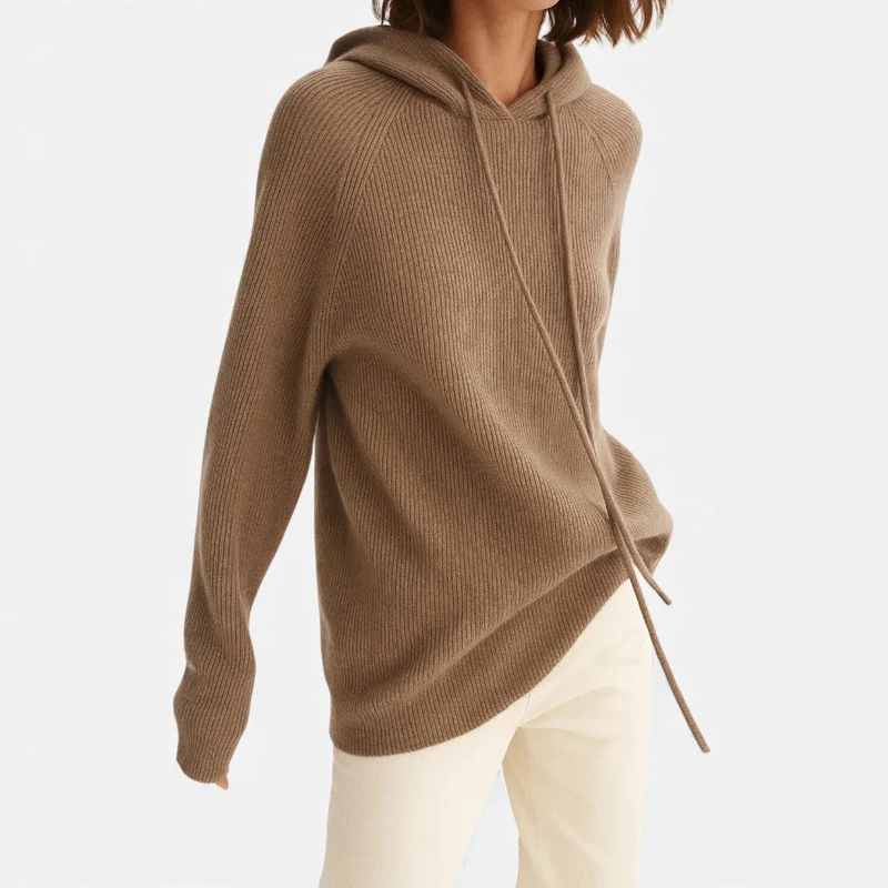 Damen Strick Hoodie mit weichem Rippmaterial