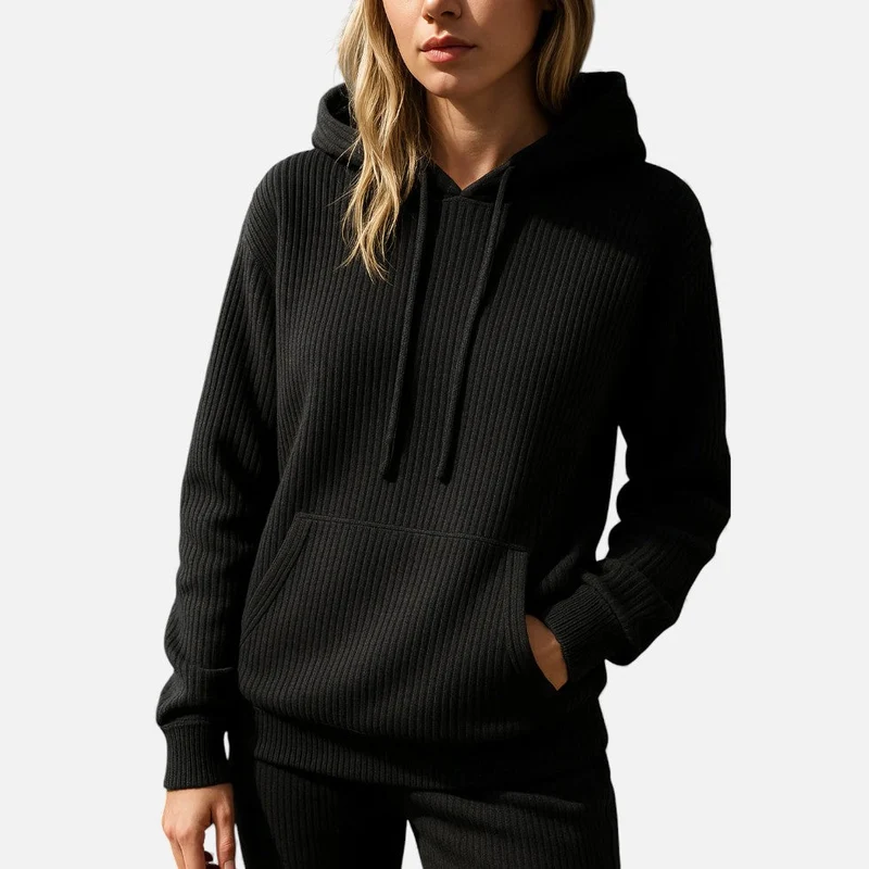 Damen Strick Hoodie mit weichem Rippmaterial